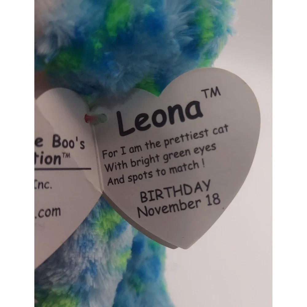 Ty Beanie Boos Leona Cat Plush Stuffed Animal Toy Blue Green Glitter Eyes Retire